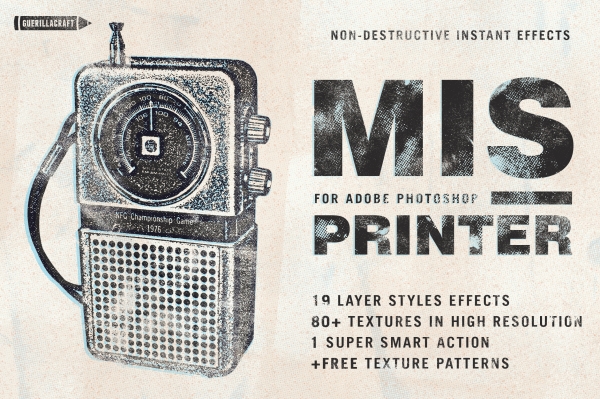 Misprinter is a great tool for Adobe Photoshop that lets you make astonishing screen print graphics instantly!