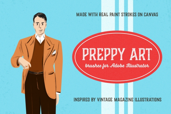 Preppy Art Brushes contains 59 brushes for Adobe Illustrator made with real paint and canvas.